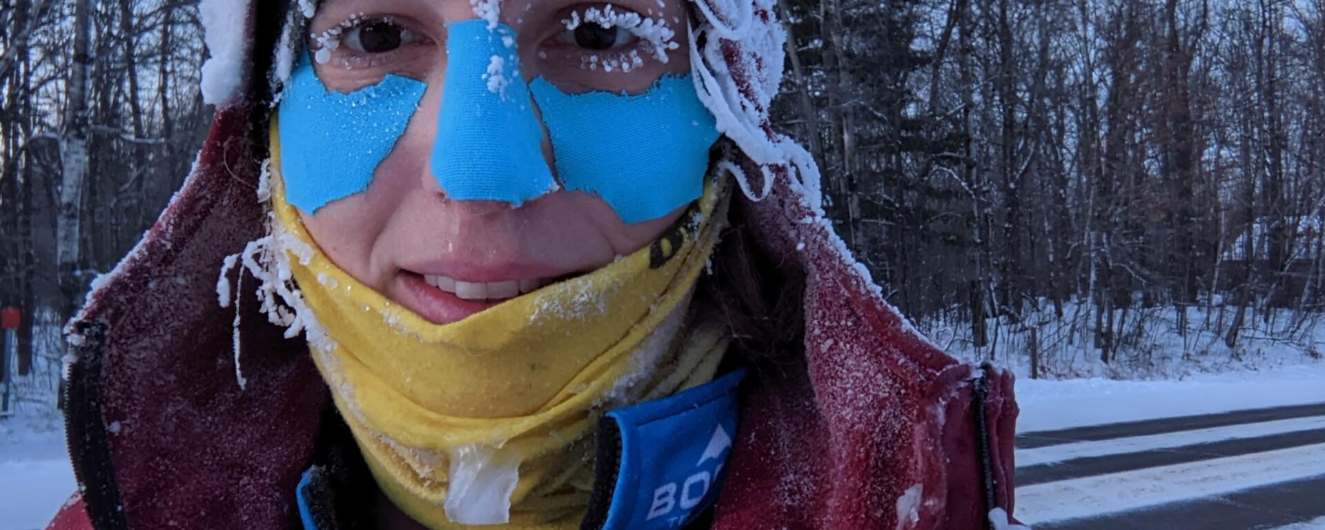 Amanda Harvey takes a selfie in the Tuscobia trail. Her eyelashes and hair are frozen.